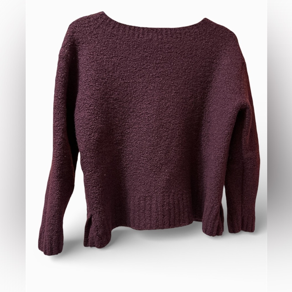 Eileen Fisher Petite Large Merino Wool Cashmere Sweater Plum Purple Boxy Knit